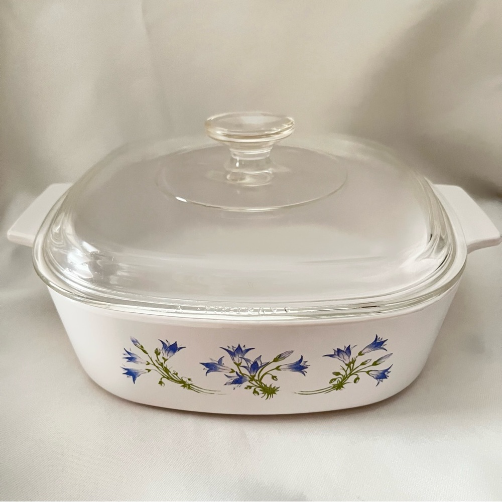 CORNINGWARE A-2-B Stove Top 2 Piece PYROCERAM Blue Dusk Flowers Casserole Set